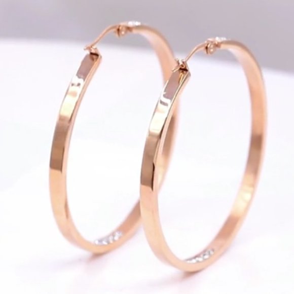 Rose Gold Clear Stone Rhinestone Hoop Earrings Sparkle CZ Crystal Channel Hoops - Picture 6 of 8